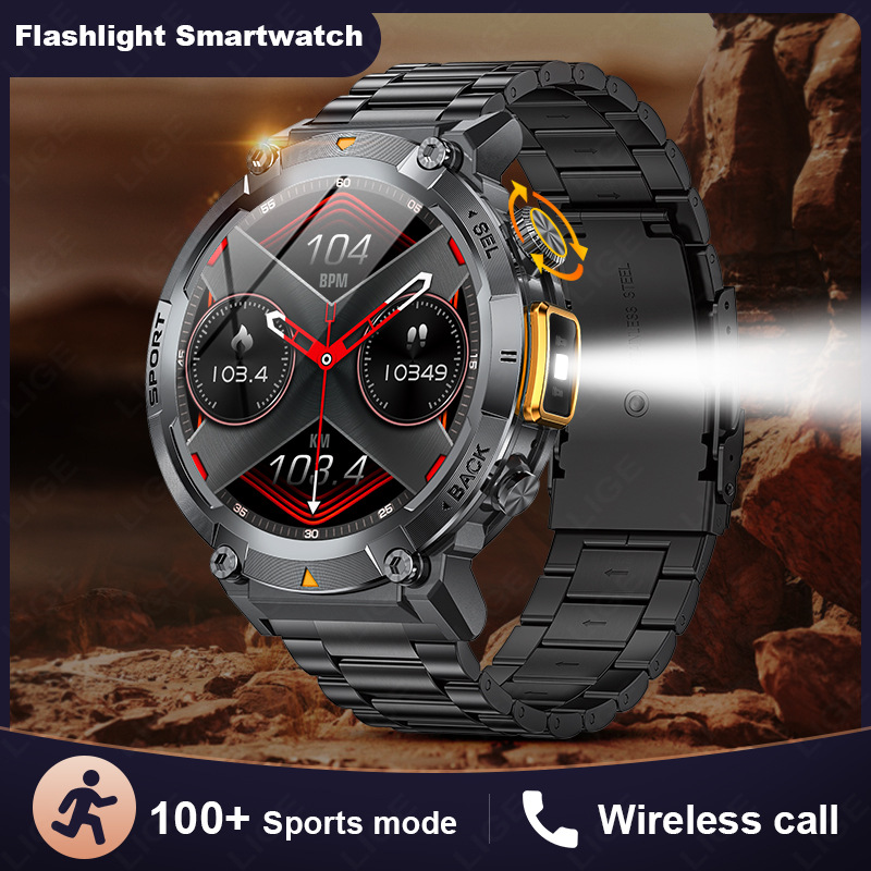 LIGE/ New S100 outdoor smartwatch Bluetooth call flashlight information push sports waterproof watch details Picture