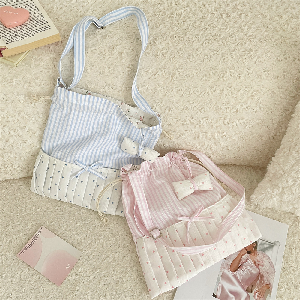 5614 Sweet and high appearance level bow stripe single-shoulder crossbody bag, women's fashionable design sense single-shoulder tote bag Specification drawing