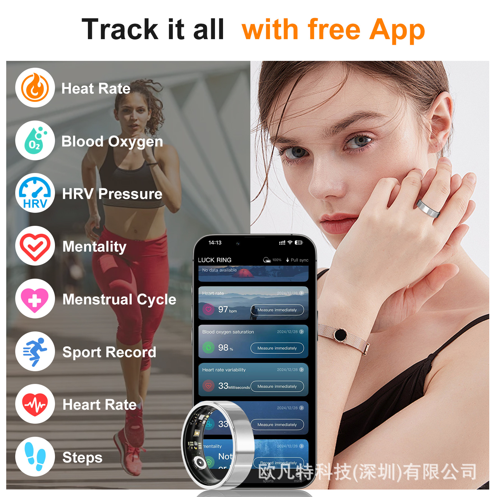 2025 Thin and Light Cross-border Smart Health Ring, sleep monitoring, heart rate, blood oxygen, blood pressure detection, exercise step counting details Picture