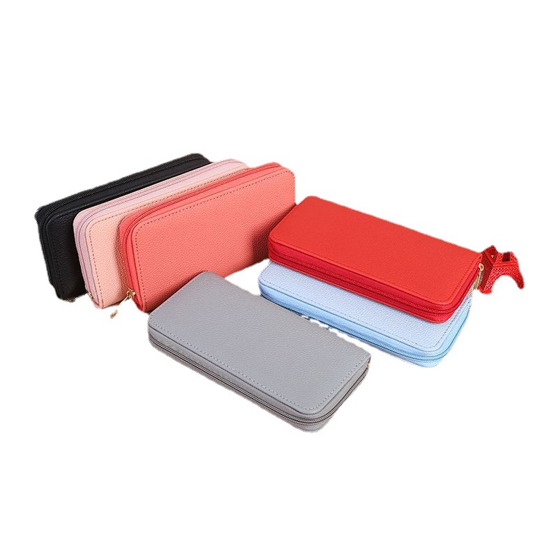 Ladies' long solid-color wallet, new fashionable mobile phone bag, large-capacity loose change, zipper clutch wholesale Item Picture