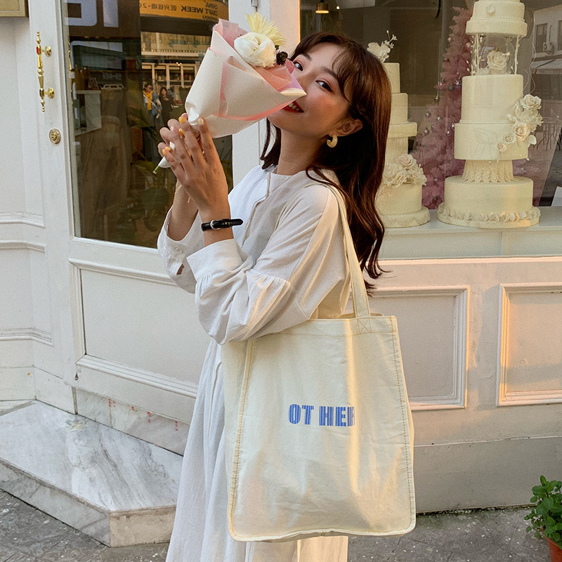 E163 Korean Street style Instagram canvas bag for Girls, summer single-shoulder bag for students, fresh and simple Korean style artistic canvas bag for girls full figure