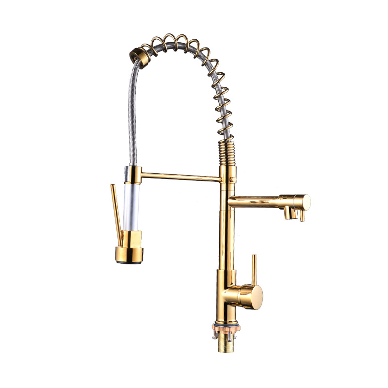 Cross-border spring pull-out kitchen faucet, hot and cold sink, dishwashing and vegetable basin, rotatable dual water outlet anti-splash faucet Item Picture