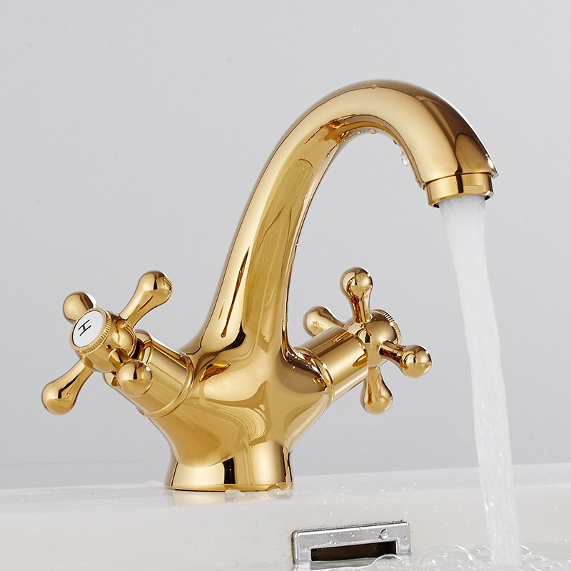 European-style copper double-handle golden faucet, antique washbasin faucet, bathroom hand washing, hot and cold washbasin, retro faucet Specification drawing