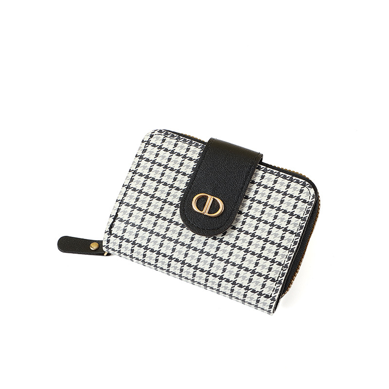 New women's wallet, short checkered card case, multi-functional student ticket clip, coin purse, cross-border wallet Item Picture