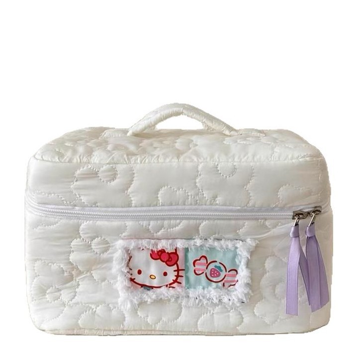 Quilted flower handbag, ins student girl portable large-capacity storage bag, nylon toiletry bag, makeup bag Item Picture