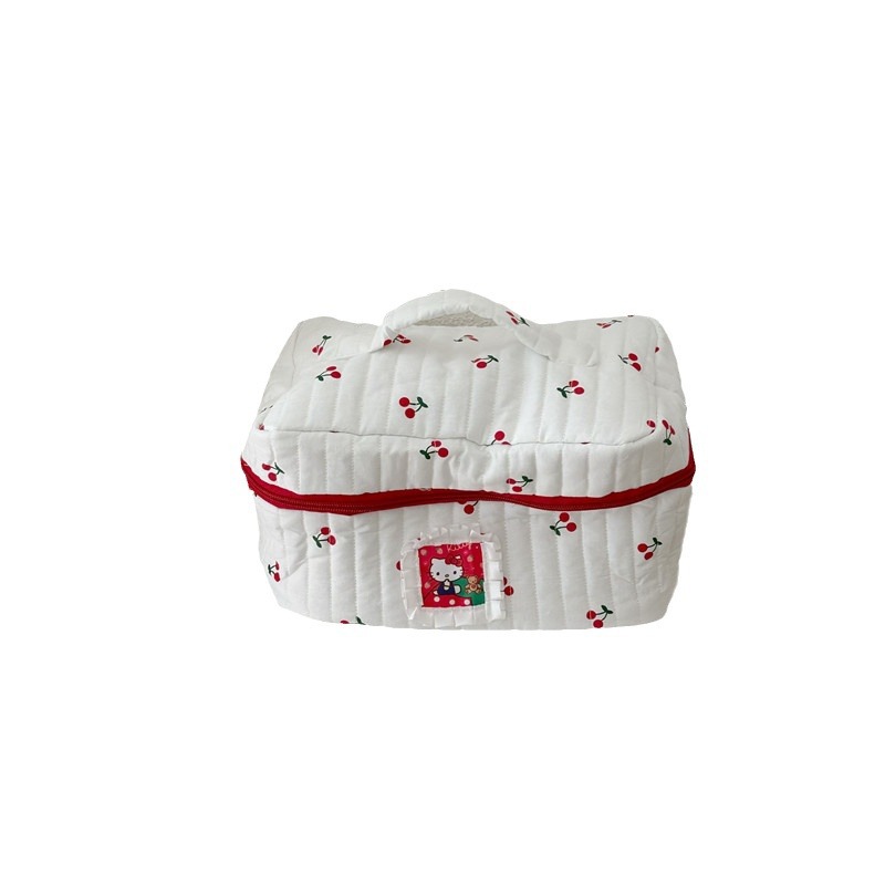 Cherry cat makeup bag, large capacity, Ins-style cute storage bag, student portable stationery bag, portable toiletry bag Item Picture