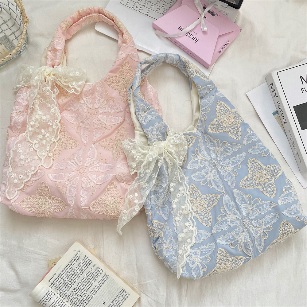 56111 Women's flower-embroidered lace handbag, simple and ins versatile backpack, commuting single-shoulder bag details Picture