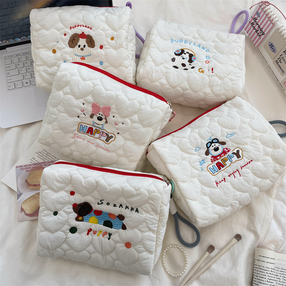 49211 Cute Puppy Makeup Bag, New embroidered cartoon storage bag, organizing bag, handbag, Shopping handbag full figure