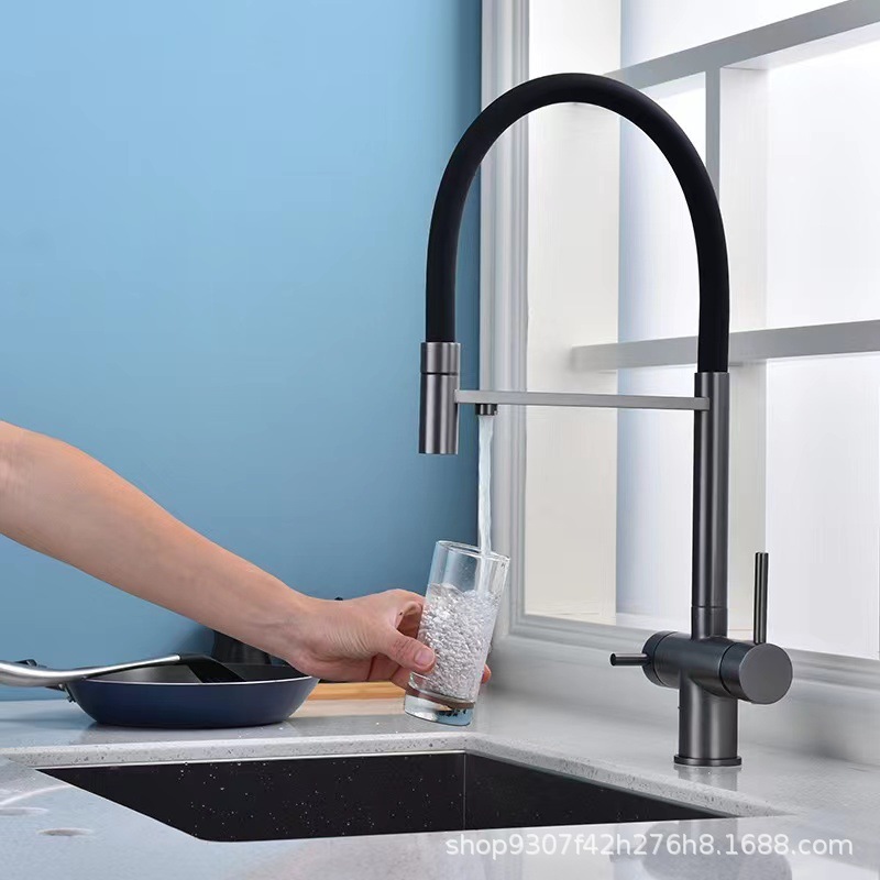Foreign trade 304 stainless steel kitchen water purifying faucet, sink, cold and hot water direct drinking water cross-border three-in-one faucet Specification drawing