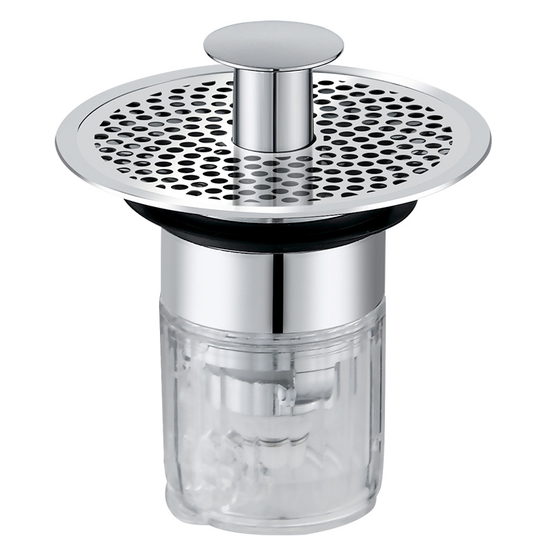 The washbasin drain is a press-type anti-odor device for the washbasin drain pipe with a filter screen, anti-insect and anti-clogging features a bouncing core Item Picture