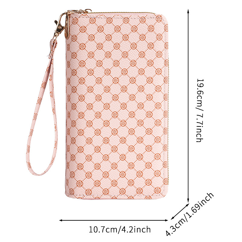 New flower-patterned long wallet for women, hand-held bag, mobile phone bag, coin purse, multi-functional card case, zipper bag, wallet Item Picture