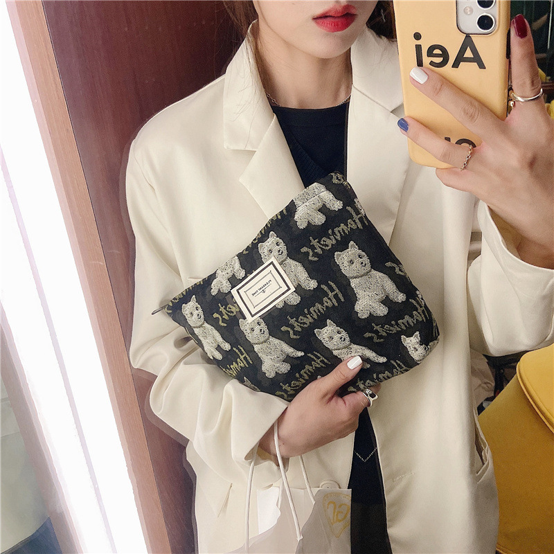 13314 Korean fashion leopard print and spotted print cosmetic bags, women's clutch bags, canvas convenient toiletry and storage bags wholesale Specification drawing