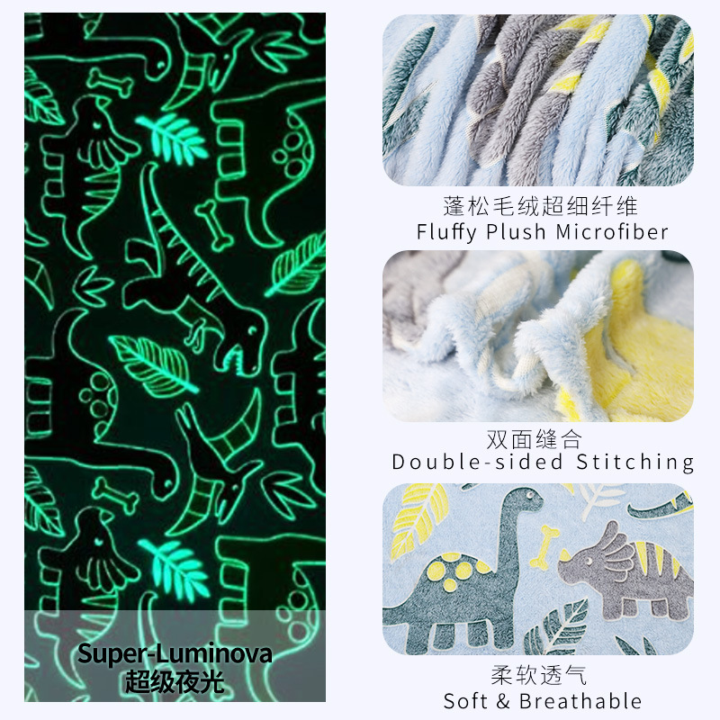 毛毯跨境定制双面法兰绒夜光毯厂家批发空调午休盖云貂珊瑚绒礼品细节图