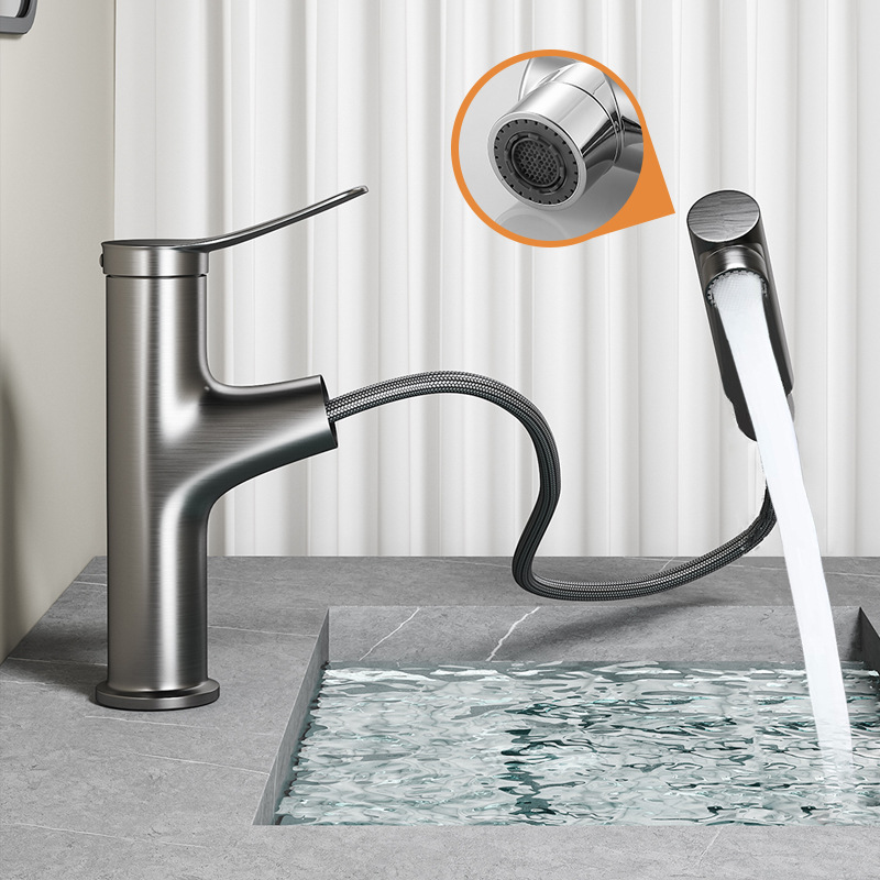 All-copper basin, pull-out faucet, washbasin, hot and cold water, bathroom, washbasin, faucet Application Scenario