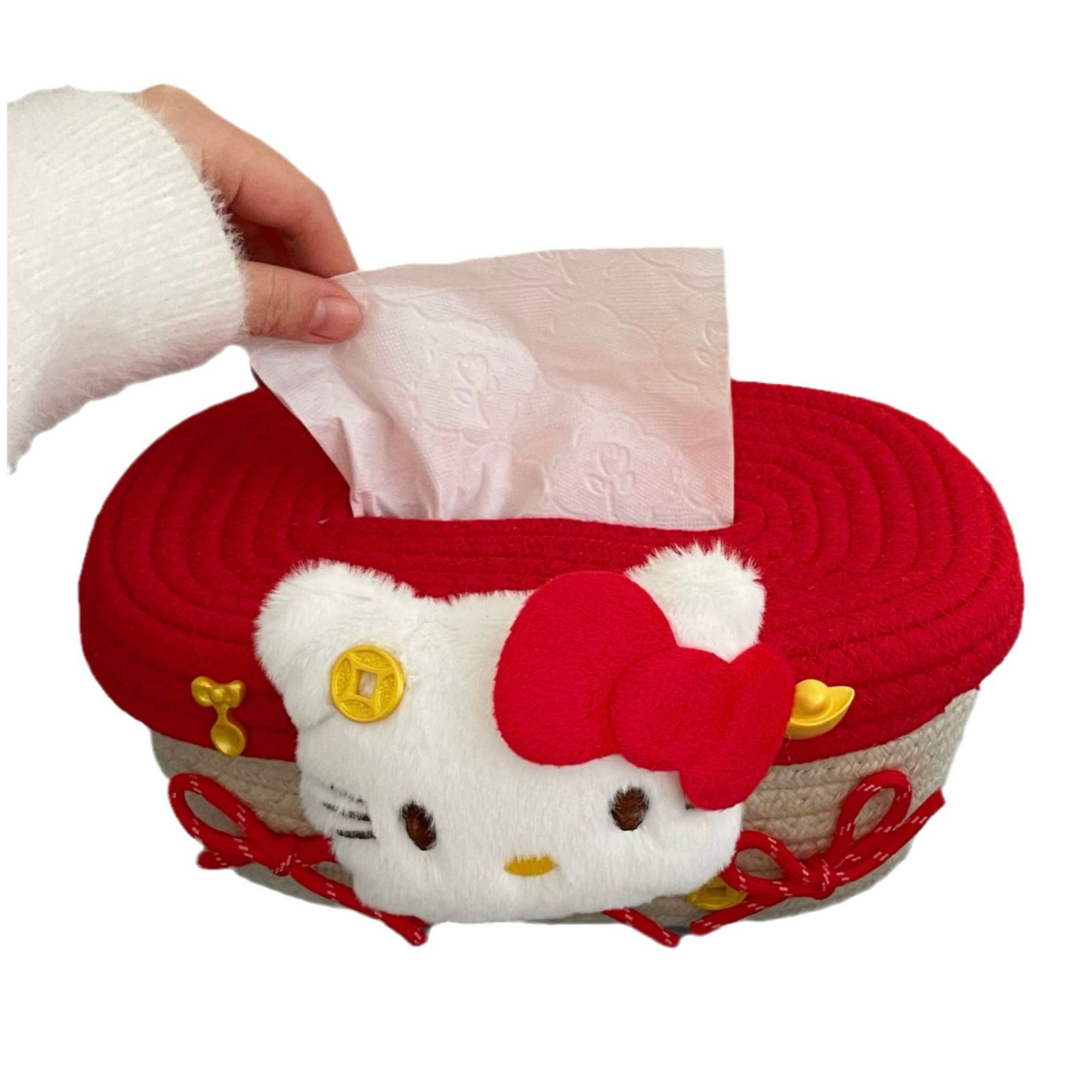 Cotton thread woven cat tissue box ~ Home bedroom and living room tissue box, napkin box, miscellaneous decoration storage bucket Item Picture