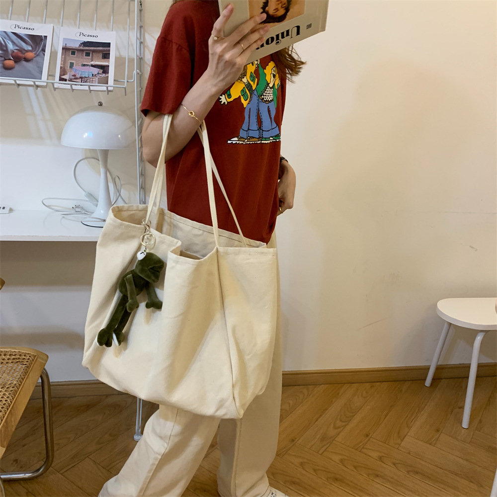 K44 dual-purpose solid color large-capacity tote bag, retro canvas bag, outdoor handbag, student single-shoulder schoolbag Specification drawing