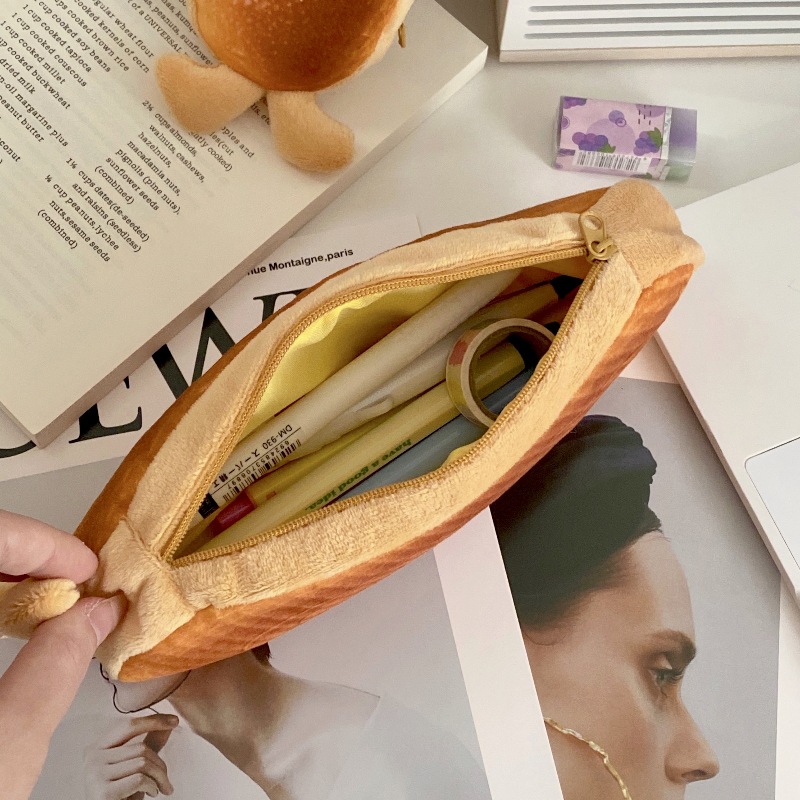 New INS-style Japanese-style bread pen case, cute plush stationery box for junior high school students, and large-capacity pencil case for girls Specification drawing
