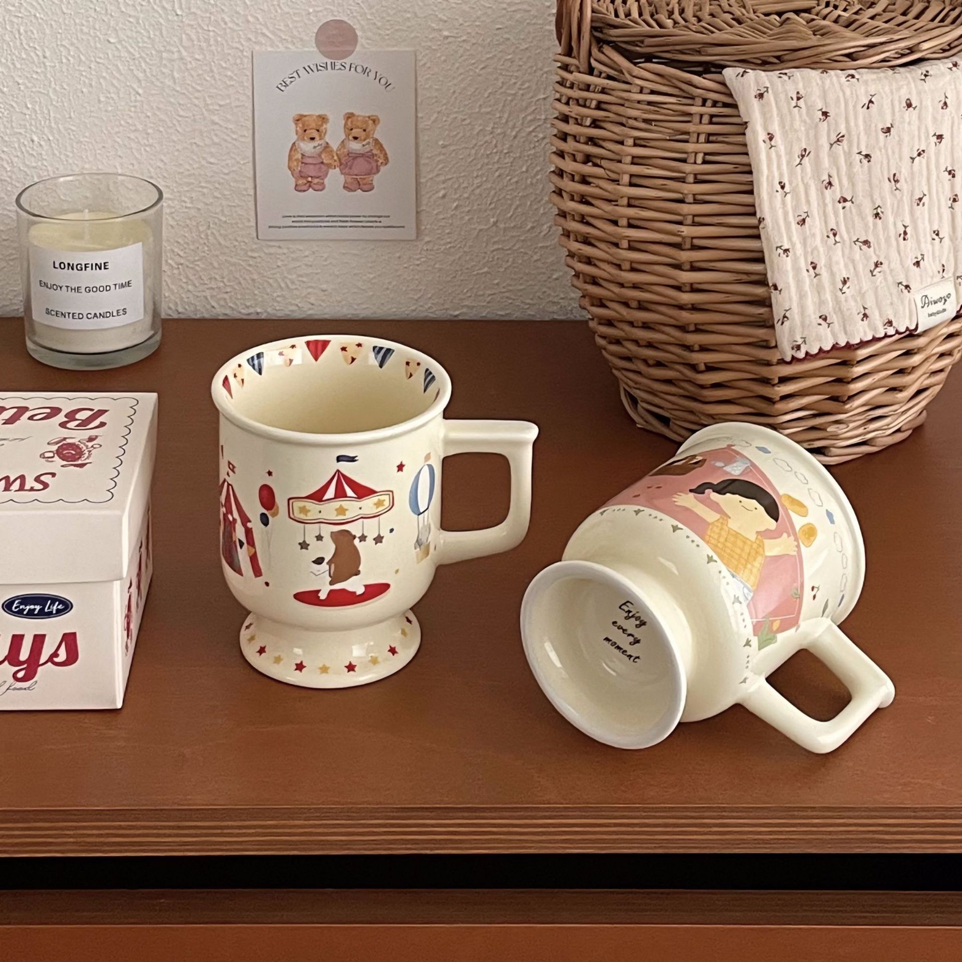 Xiaohongshu's best-selling mug, original cartoon cute water cup, high appearance level breakfast cup, cream-style cow grandma tea cup details Picture