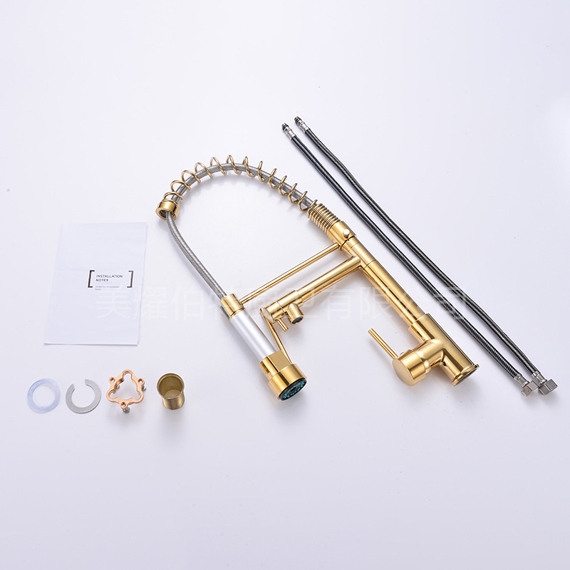Cross-border spring pull-out kitchen faucet, hot and cold sink, dishwashing and vegetable basin, rotatable dual water outlet anti-splash faucet Application Scenario
