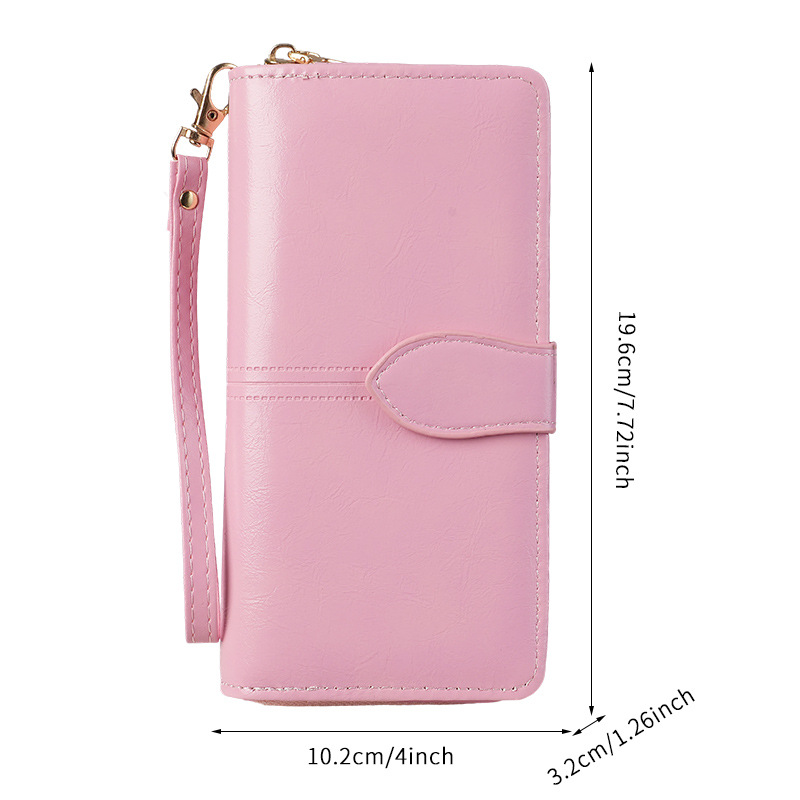 Portable multi-slot men's wallet, money bag, oil wax leather, retro long wallet, large-capacity women's mobile phone case Item Picture