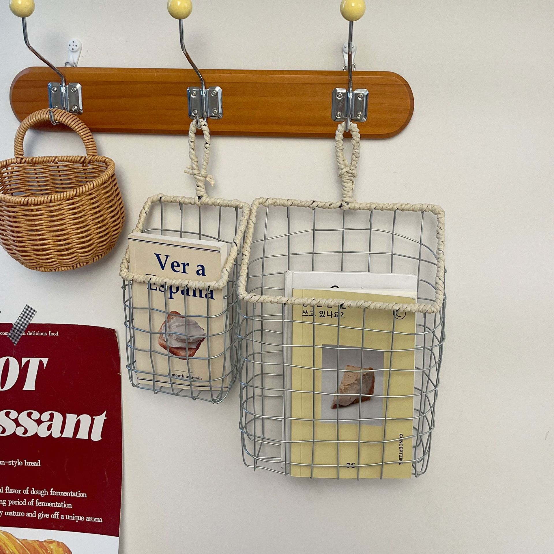 ins Nordic wall-mounted storage basket, hanging woven iron basket, storage basket, kitchen sundries hanging basket, ironwork storage basket details Picture