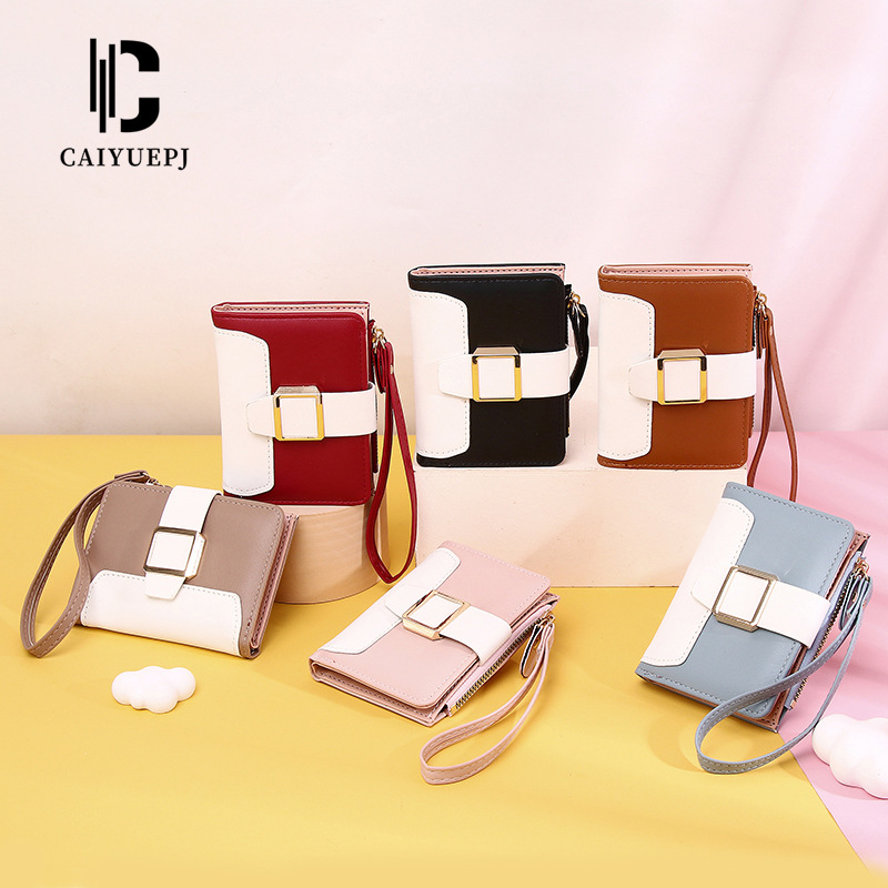 The new Korean-style women's wallet features a color-matching short wallet that is versatile and fashionable. It is a zippered coin purse with multiple compartments details Picture