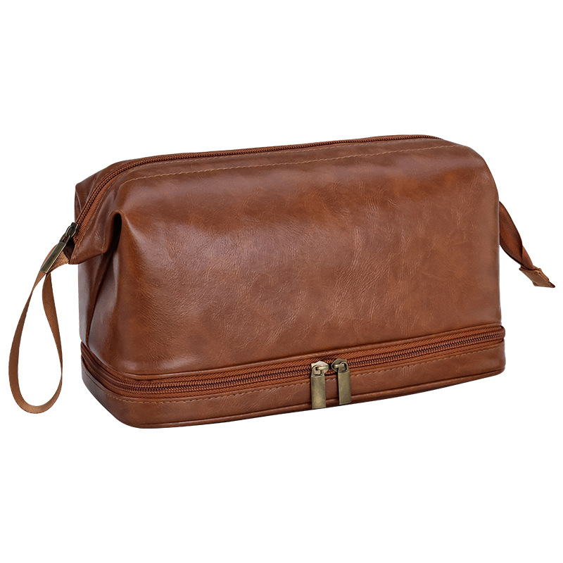 New PU men's hand-held cosmetics with a high level of appearance, double-layer British style, large capacity and portability Item Picture