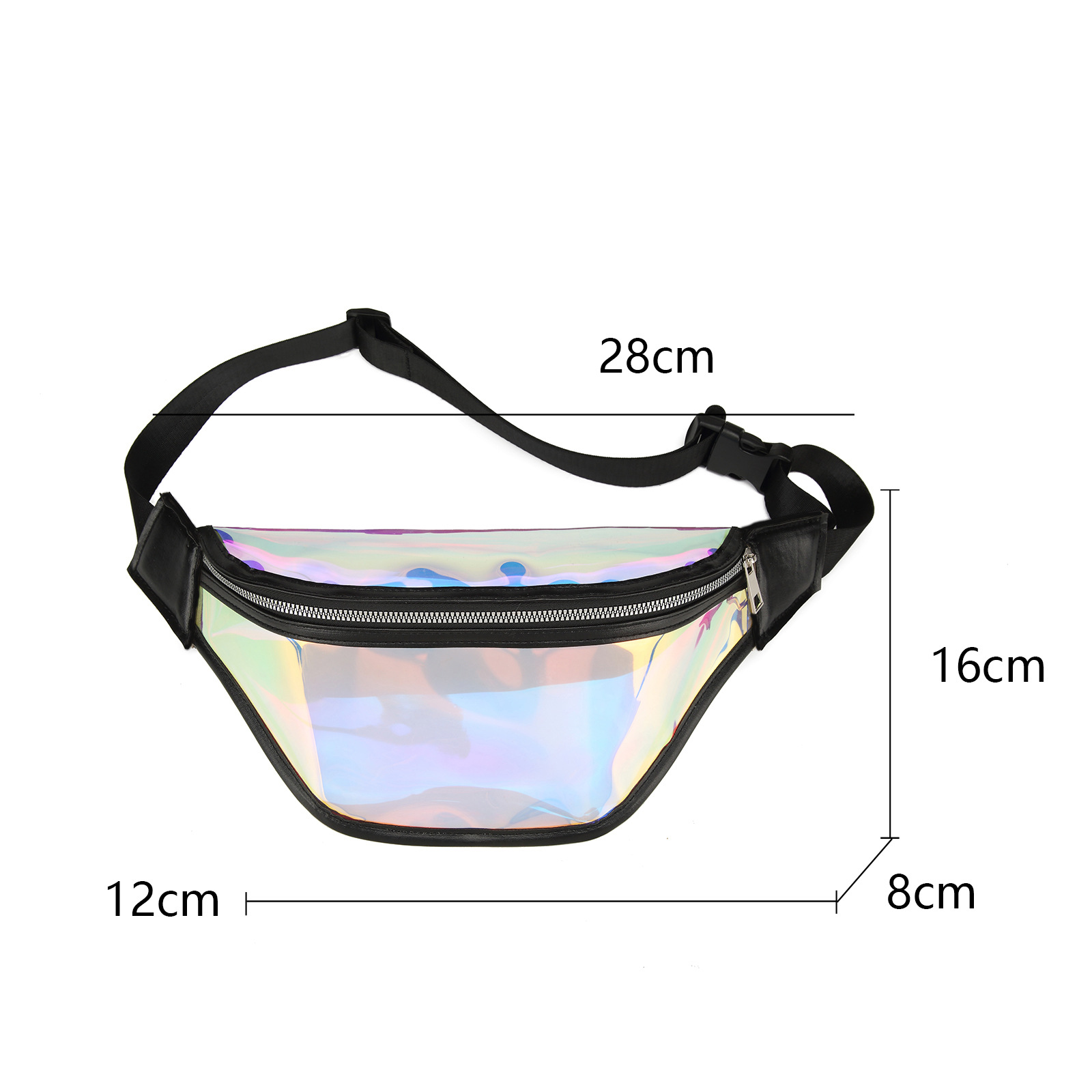 Amazon Colorful TPU waist bag, laser women's chest bag, outdoor running waterproof crossbody bag, transparent PVC hanging bag Specification drawing