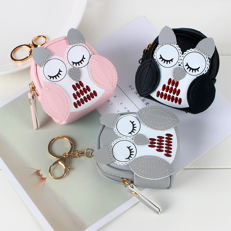 Korean cute key case, owl coin purse, mini schoolbag, car key chain, pendant, ladies' wallet full figure