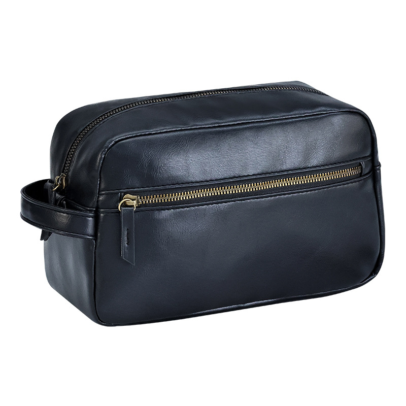 Cross-border men's pu toiletry bag with zoned storage, high appearance level, large capacity, travel portability, hand-held cosmetics storage bag Item Picture