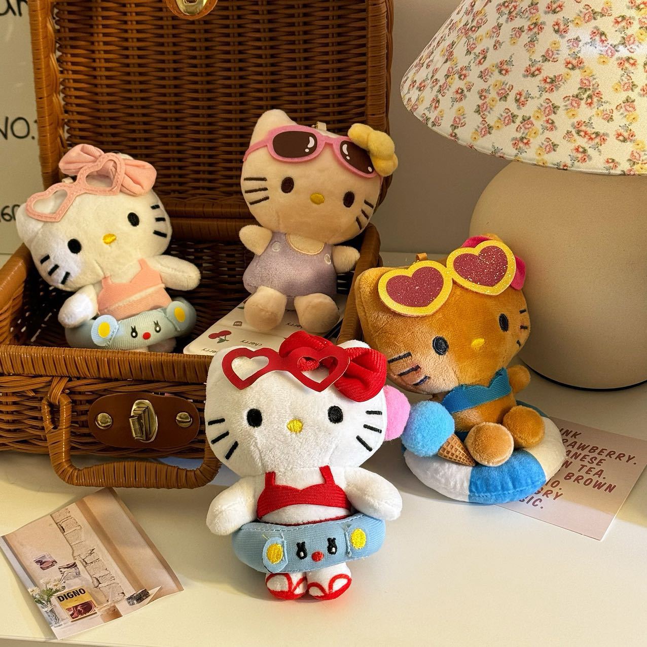 Free shipping! Cute cartoon swimming ring cat pendant, high appearance level bikini cat pendant, bag hanging doll girl full figure