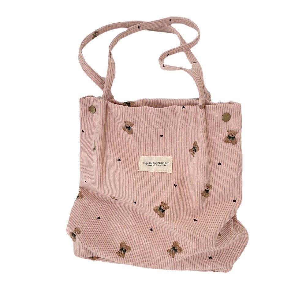 49193 copyrighted corduroy cartoon printed bear large capacity hand-held shoulder bag, student class armpit bag Item Picture