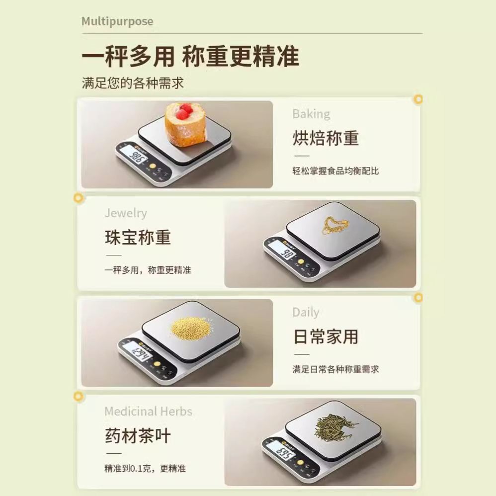 German imported small electronic scales, high-precision kitchen scales, baking household and commercial food scales, small scales Specification drawing