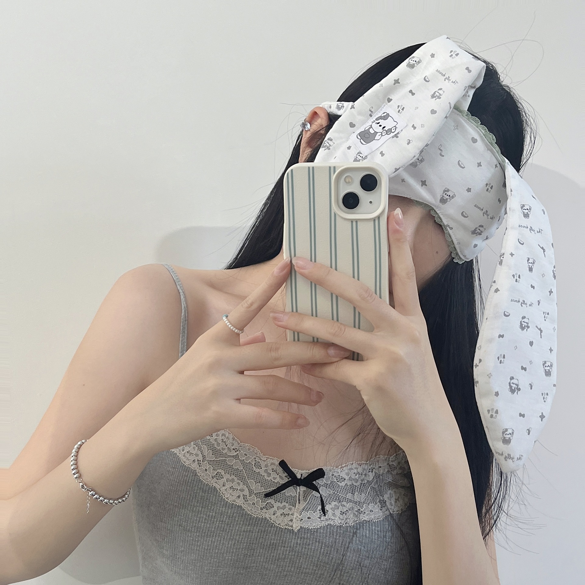 Sweet girl rabbit ear lace eye mask for girls, ins style, girlish cartoon 2D style, sleep shading, sleep eye protection mask details Picture