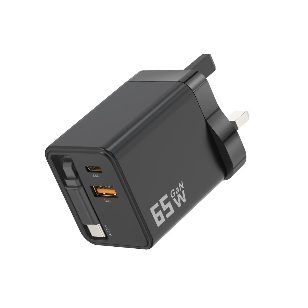 65W dual-port cable adapter, 65W extendable cable TYPE-C charger, CE certified 65W extendable cable charger details Picture