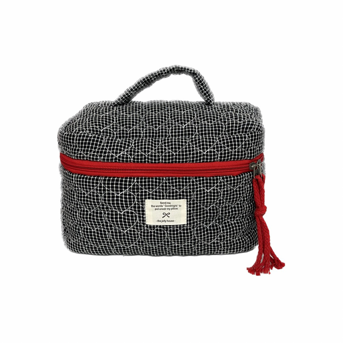 Color-blocking heart-shaped quilted storage bag 2025 New style makeup bag for women, portable large-capacity student cosmetics and toiletries bag Item Picture