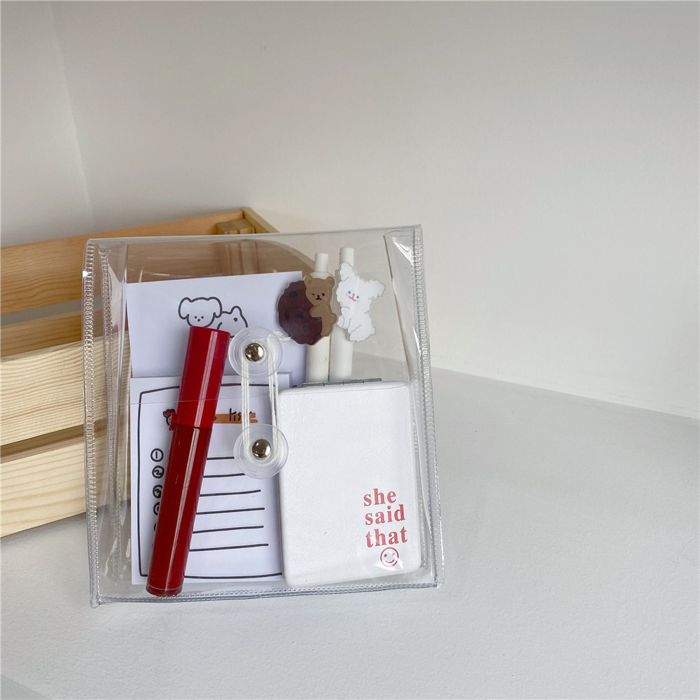 Korean InS-style transparent PVC winding bag, transparent storage bag, document and receipt bag, skin care storage and organization winding bag Specification drawing