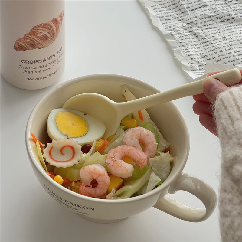 Korean InS-style solid-color household tableware, hand-held irregular household spoons, dessert spoons, Japanese-style ceramic spoons Application Scenario