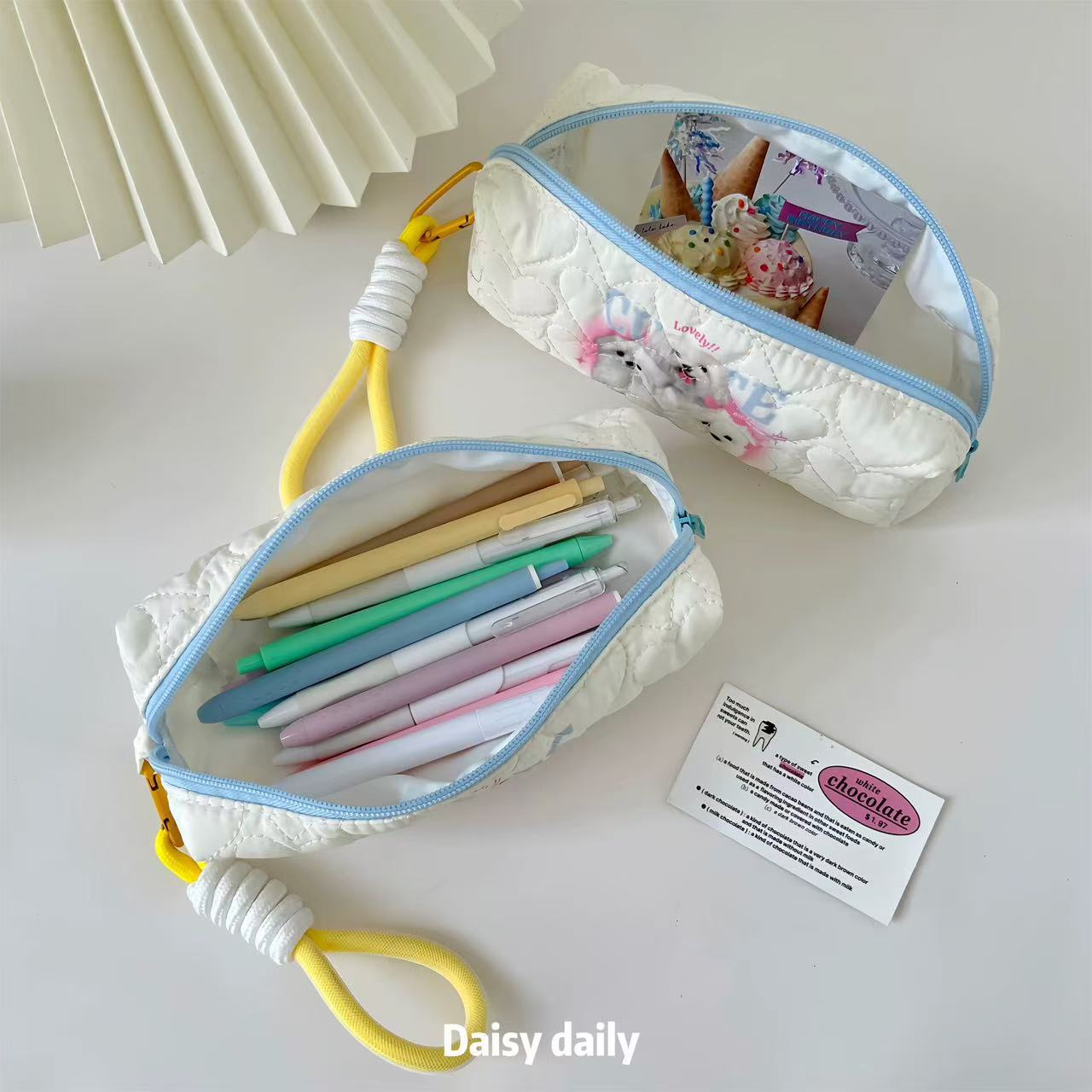 Korean-style ins cute puppy pen case, high appearance level, large capacity student stationery storage bag, pencil case, portable pen case Specification drawing