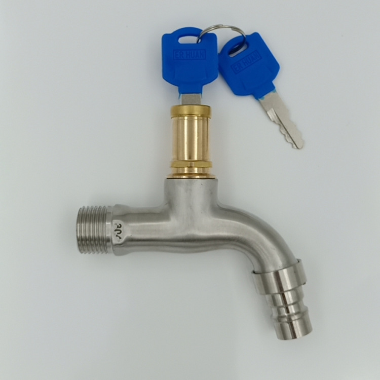 Household outdoor anti-theft key for export, 4-point, with key faucet, brass quick-opening, stainless steel 304, washing machine water faucet Specification drawing