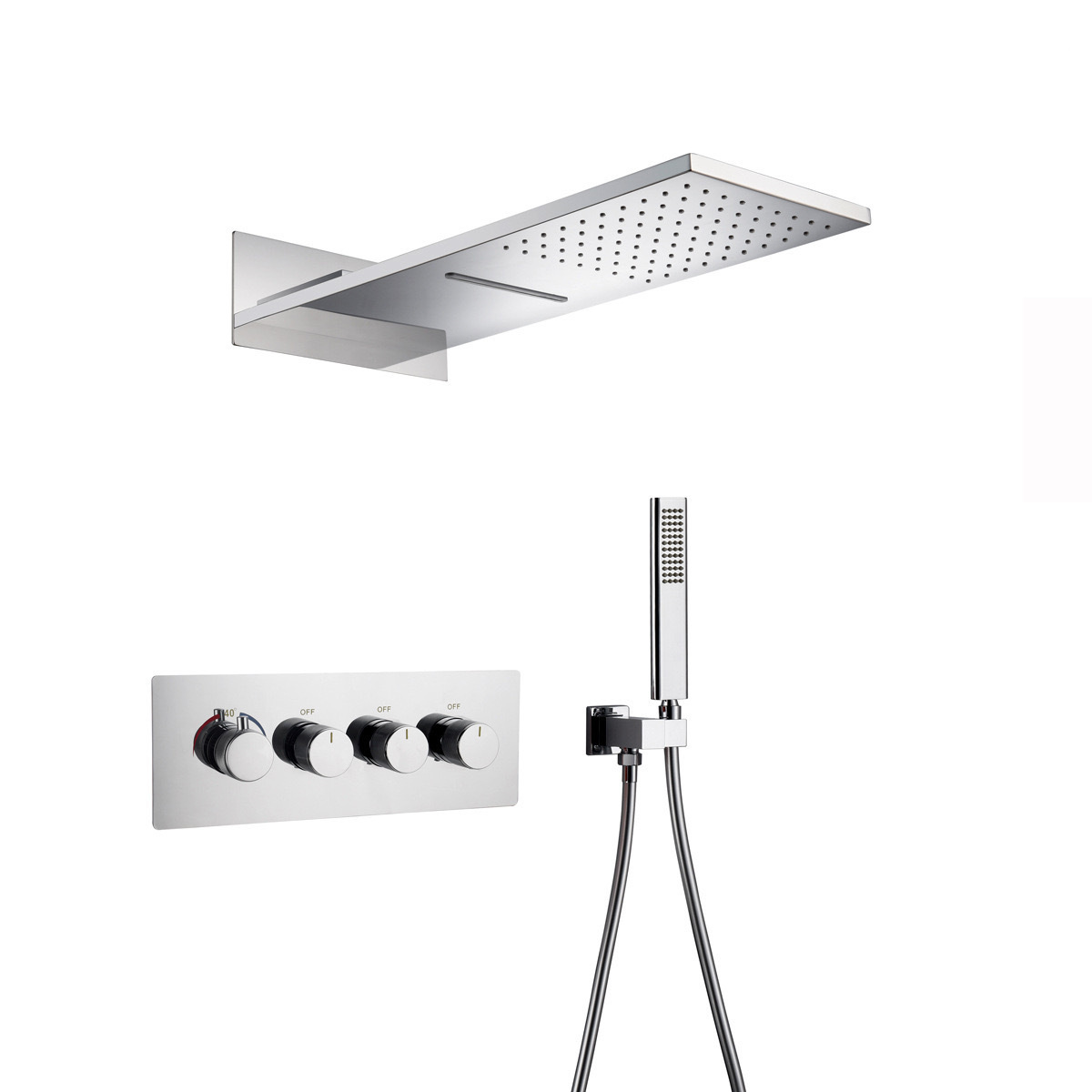 All-copper intelligent constant-temperature concealed wall-mounted shower head set, flying waterfall rain bath bathroom Item Picture