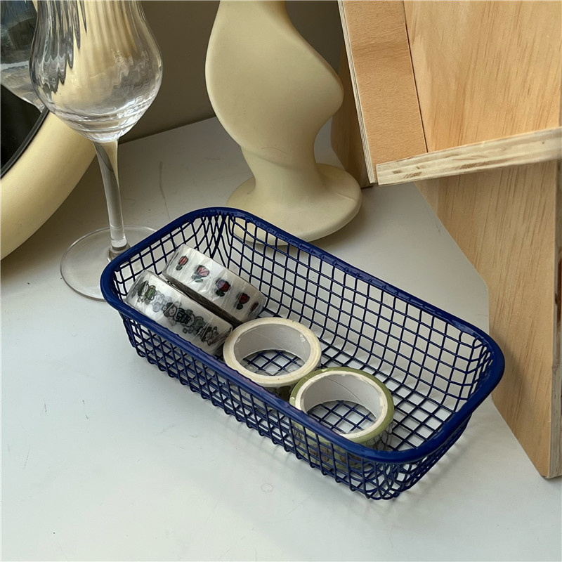 Ins-style desk wire storage basket for miscellaneous items, student office stationery storage box, desktop ironwork organization and storage Item Picture
