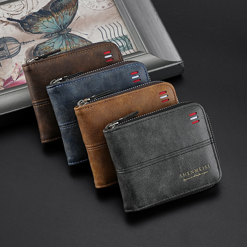 New cross-border men's wallet short style 2025 new solid color youth simple 30% discount Wallet Specification drawing