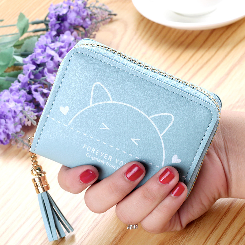 2021 New style wallet, cute cat print zipper mini wallet, simple and fresh short coin purse card case Application Scenario