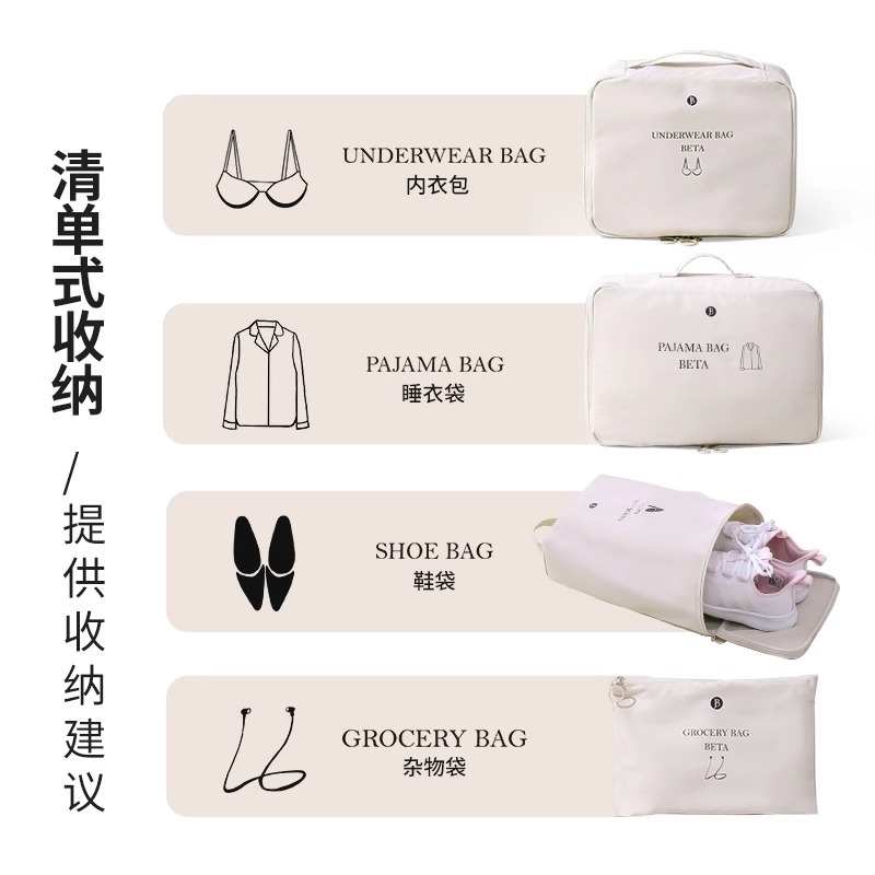 Twill travel storage bags, travel clothes storage bags, down jackets, luggage compartments, inner pockets, travel cases Application Scenario