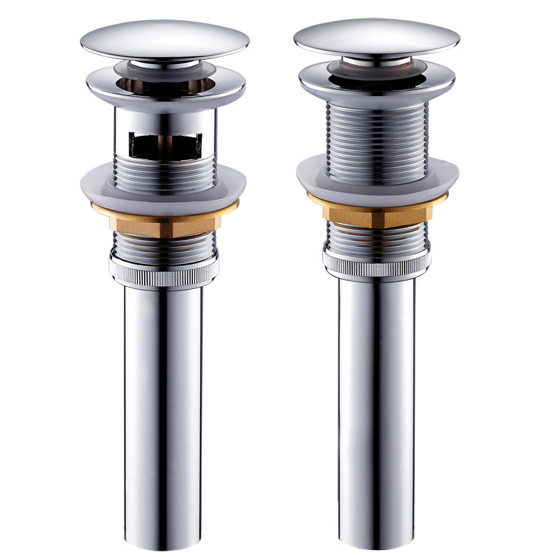 Factory wholesale copper body stainless steel tube electroplated jumping washbasin drain with overflow hole ceramic basin large cover drain Item Picture