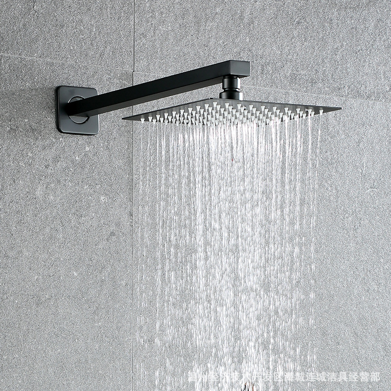 The wall-mounted concealed showerhead, top spray connection pipe, concealed showerhead arm, black shower pipe, and ceiling pipe rod are round and square Specification drawing