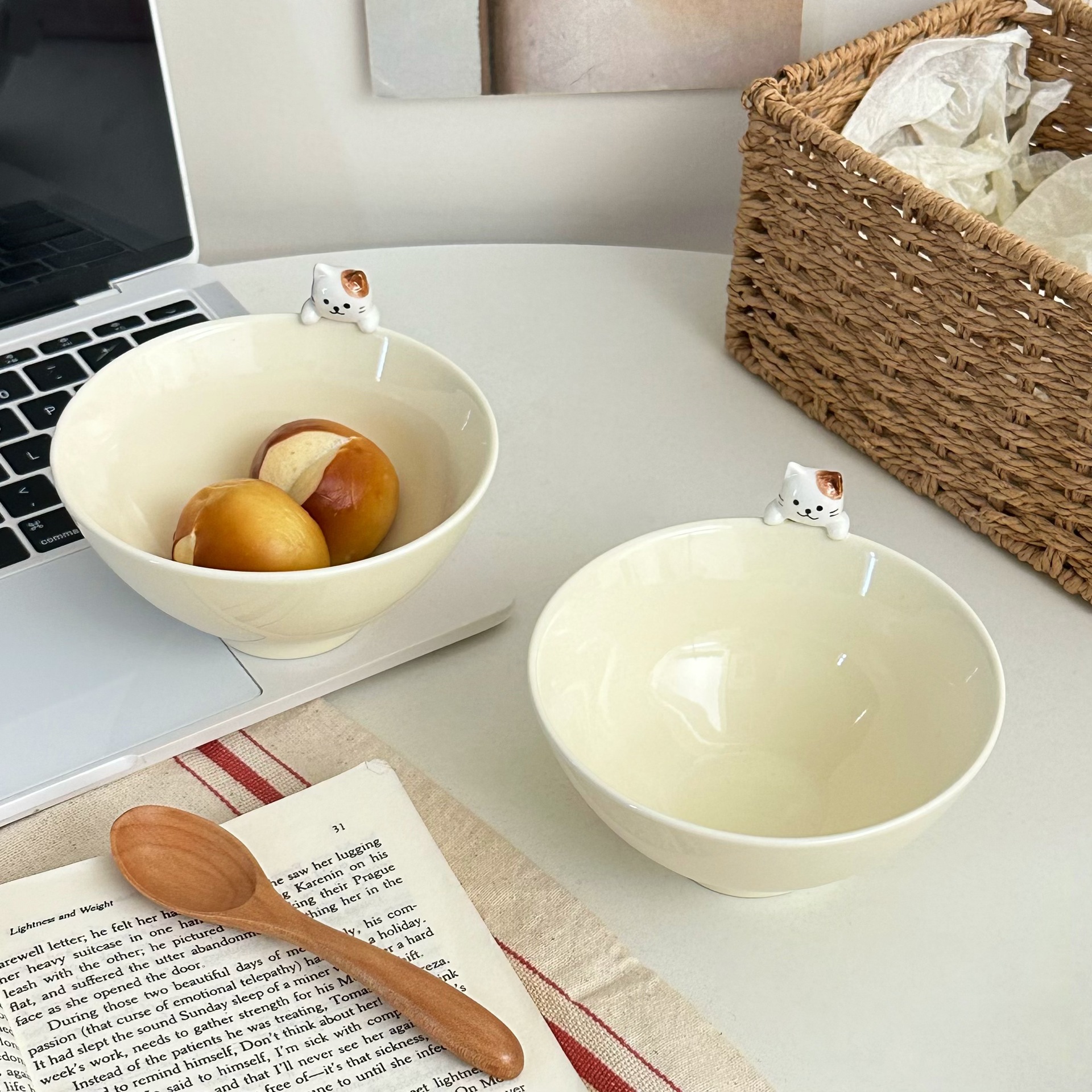 Japanese-style pappa Cat ceramic bowl, cute three-dimensional cat rice bowl, restaurant creative and personalized dessert bowl, photo tableware details Picture