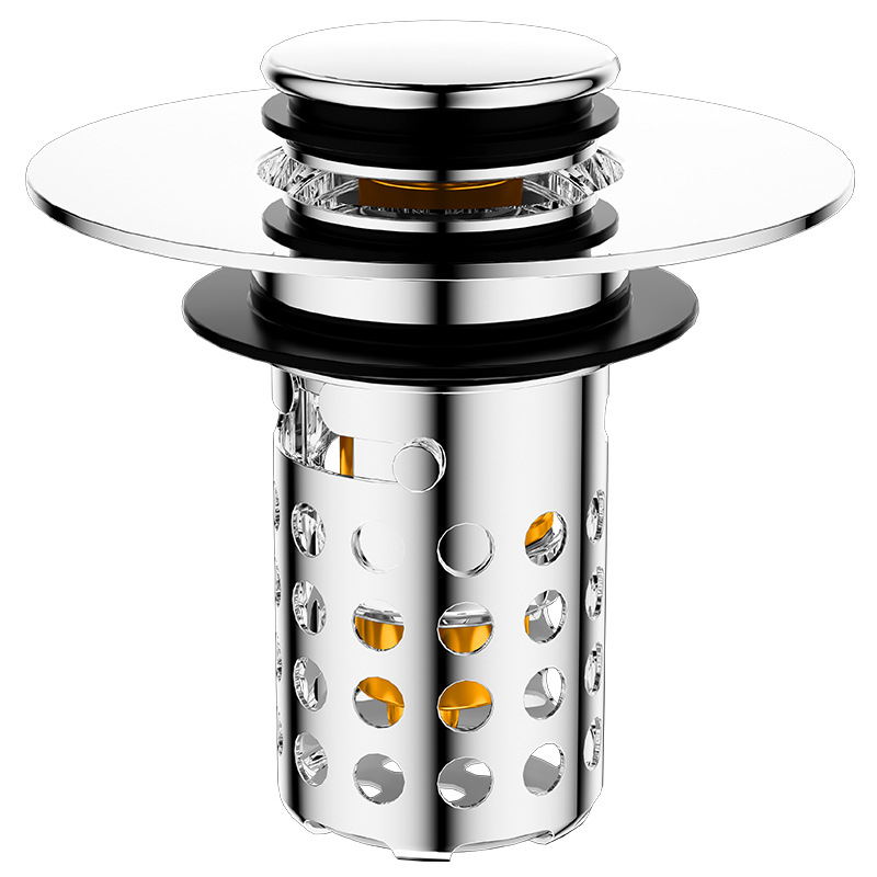 Cross-border US-standard small-diameter washbasin, bouncy core drain, press-type washbasin plug, anti-insect and anti-clogging filter Item Picture