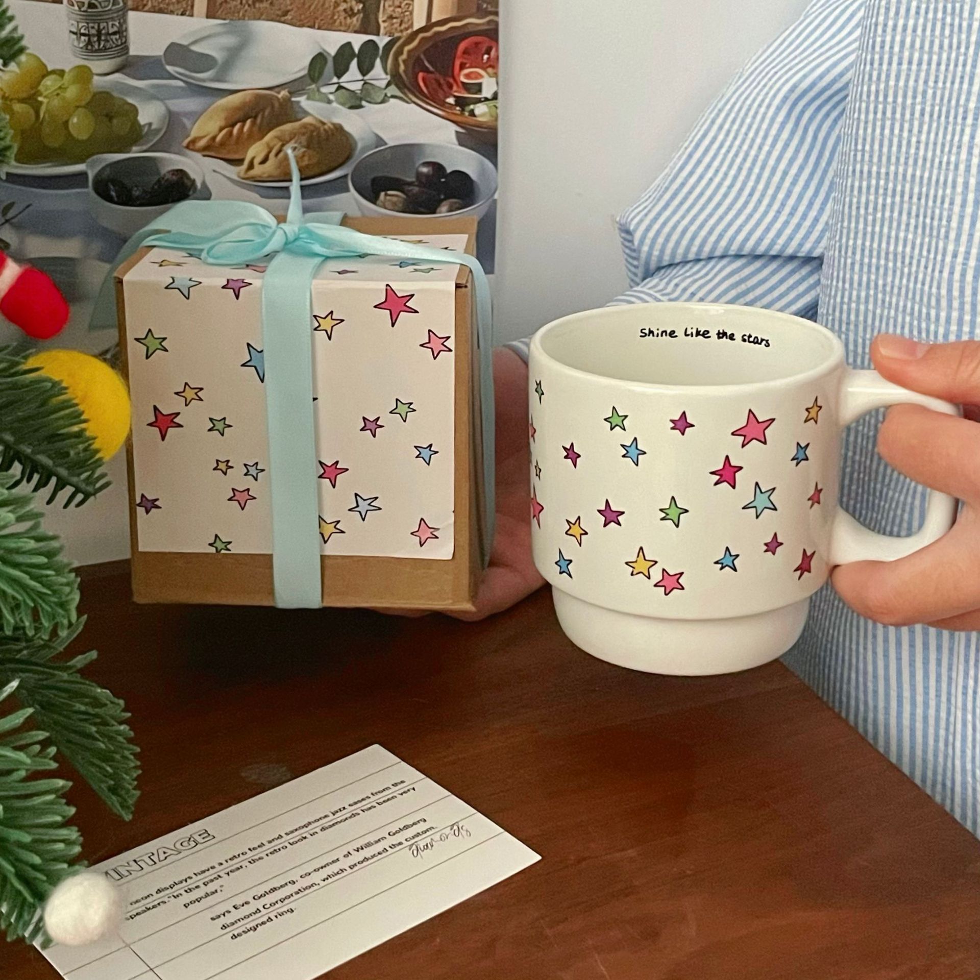 Original colorful star mugs, Instagram cute handle cups, ceramic cups, coffee cups as gifts, water cups details Picture